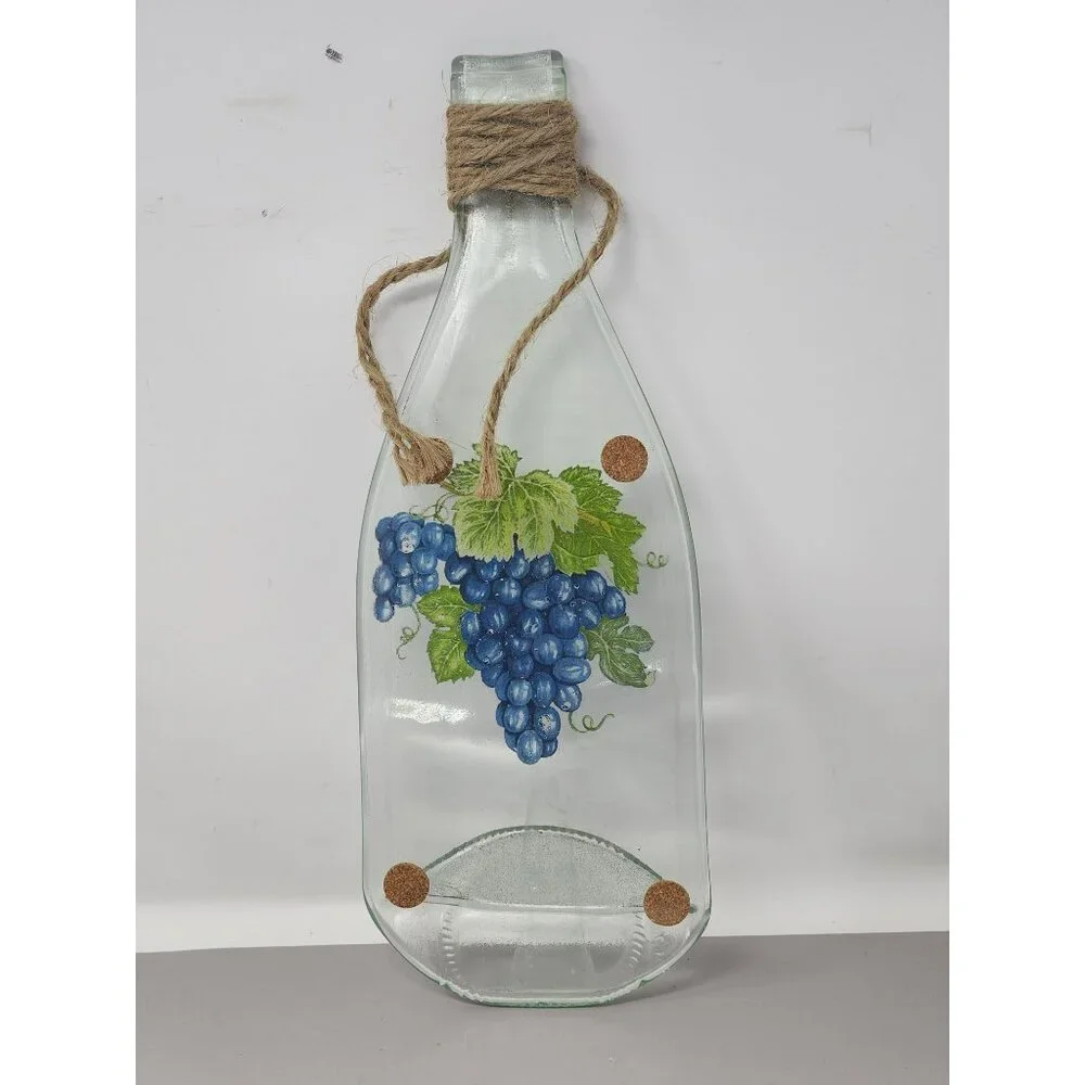 Decorative Glass Wall Hanging Bottle With Grape Design & Jute‎ Rope